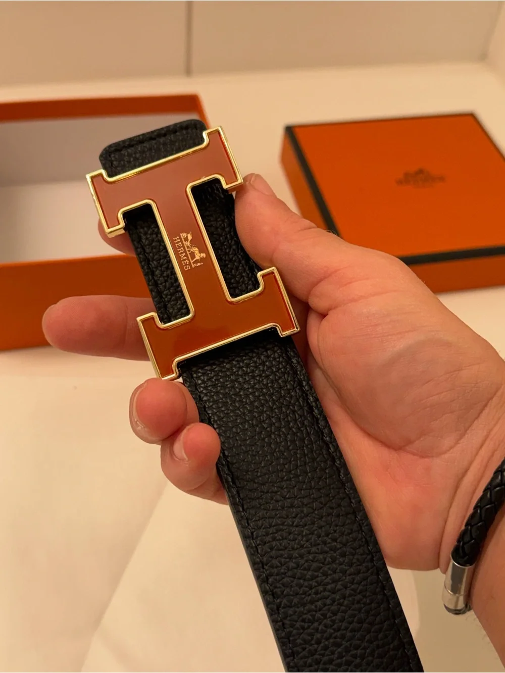 Hermès Constance H Belt – Black & Gold / Gold-Brown Reversible